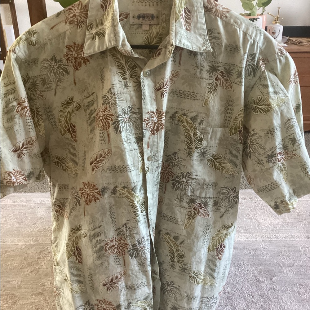 Compia Moda Men's Leaf Print Casual Button Down Shirt